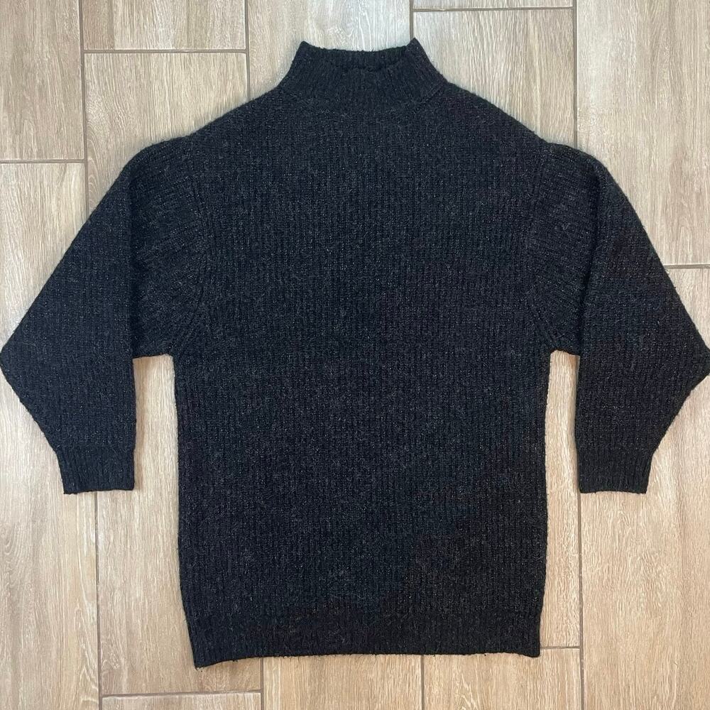 ZARA Knit Women’s Small Mock Neck Ribbed Sweater Gray Long Sleeve Wool Blend